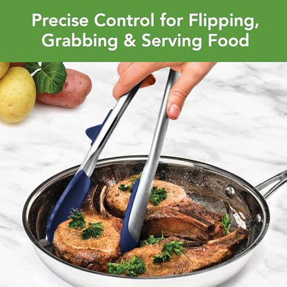 Tovolo Tip Top Tongs, Easy-Grip Kitchen Tongs for Cooking With Silicone Tips, Easy Locking Mechanism, Cooking Utensil With Resting Foot, Heat-Resistant & BPA-Free Silicone Tips, Deep Indigo - color: Deep Indigo