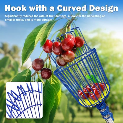 Fruit Picker Upgraded Round Claws Reduce Fruit Damage (65inch) | Fruit Picker Pole With Basket Adjustable Length For Cherry Lemon Pear Mango Trees and More Lightweight Durable - size: 65inch
