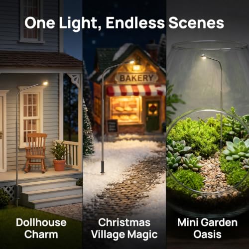 2Pcs LED Miniature Street Lights, Metal Micro Landscape Ornaments, 7.87 Inch Mini Lamp Post for Dollhouses, Christmas Villages, Mini Gardens, and Diy Micro Scenes