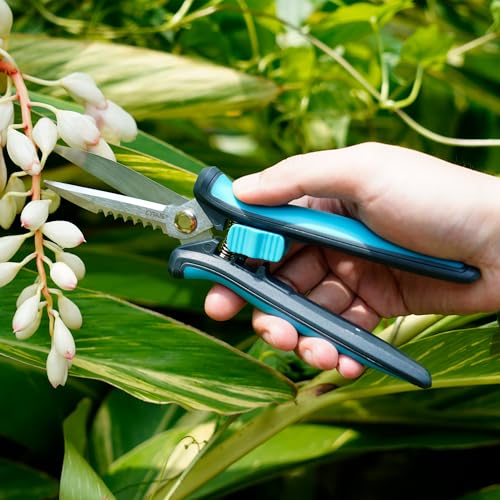 8 Inch Serrated Straight Pruning Snips Carbon Steel Floral Scissors Cutters | Extended Sharp Serrated Blades, Spring Rebound, Non-Slip Grips, For Garden, Hydroponics And Grow Tent Plant Care - style: Pruning Snip 2