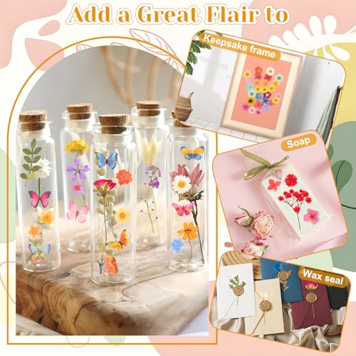 318 PCS Pressed Flowers Butterfly Stickers for Craft, Real Dried Pressed Flowers Bulk Natural Dry Flowers Floral with DIY Butterfly Stickers Tweezers for Art, Resin Mold, Candles, Soap, Jewelry Making - color: 318 Pcs Pressed Flowers Butterfly Stickers