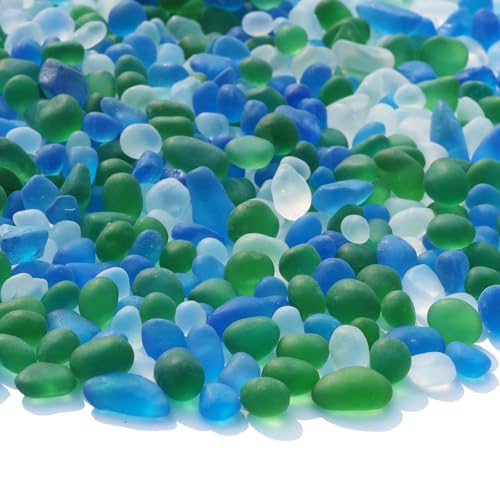 QYGL Sea Glass Stones - 2.9LB/46.4oz Green Mixed Frosted Glass Pebbles - color: Green, Aquamarine, White