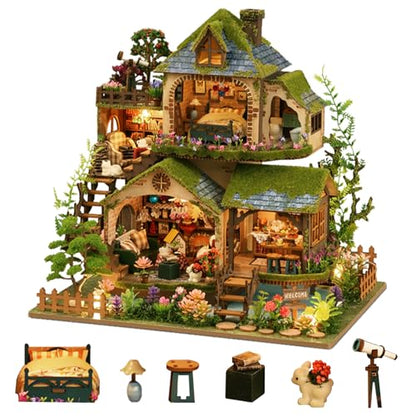 YSWOOD WORLD DIY Miniature House Kit for Adults, Mini House Kit with LED | DIY Miniature Kit, Dollhouse Kit, Model Kits, Home Decor, Wooden Crafts Gifts for Christmas Birthday, Forest Adventure