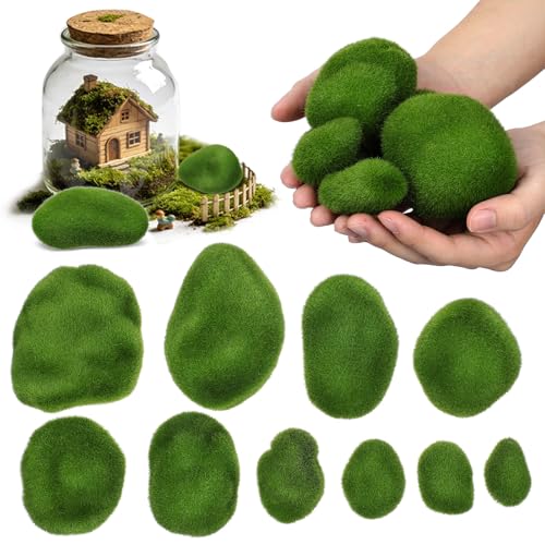 Ciieeo 20-Pack Artificial Moss Rocks Decorative Green Stones for Fish Tank Terrarium Vase Filler Ornaments Realistic Faux Landscape Balls Decor for Fairy Garden Home Office Planter Decoration