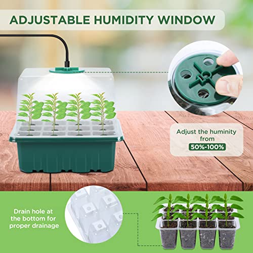 7-Pack Seed Starter Kit with Grow Light (12 Cells per Tray), Plant Germination Trays with Adjustable Humidity Dome Seed Trays Seedling Starter with Base Trays for Germination - color: Green/Black