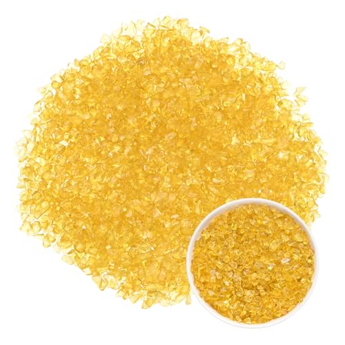 M METERXITY 1.1lb/500g Assorted Tumbled Chips Stone, 5-7 mm Crushed Crystal Quartz Pieces for Vases Filler/Aquarium/Succulent Plants Decor, Irregular Shaped Stones [Yellow] - color: Yellow