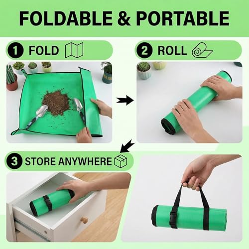 39.5” x 29.5” Large Repotting Mat for Indoor Plants - Waterproof Thickened PE Potting Mat with Buckles - Portable Foldable Plant Mat for Mess Control - Ideal Gardening Gifts for Plant Lovers