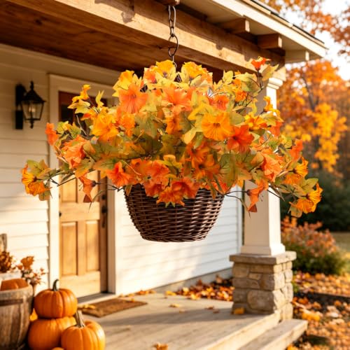 Artificial Outdoor UV Resistant Faux Petunias, No Fade Fake Fall Flowers - color: Fall(yellow, Orange)