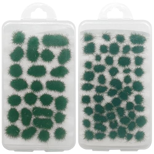 Woohome 78 PCS Static Grass Tuft 2 Size Model Grass Tufts Railway Artificial Grass Dark Green Miniature Grass Tuft Terrain Kit for DIY Model Railway Fairy Garden Diorama Scenery - color: Green 2
