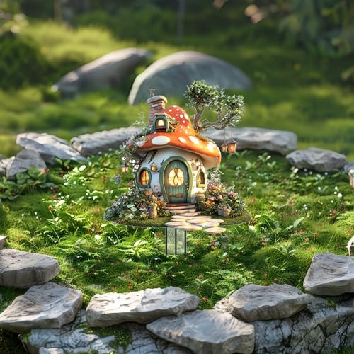 Mushrooms Garden Stakes Decor Yard Acrylic - 2D Spring Garden Acrylic Sign Decoration, Yard Art, Gift for Nature Lovers, for Indoor & Outdoor Flower Pots, Yard, Mini Gardens & Lawn (5.9”x5.9”) Y05