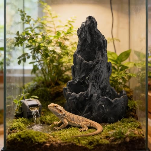 Black Artificial Aquarium Rock Decor Hide, Aquarium Mountain View Stone, Rockery Ornaments Landscaping Model for Fish Tank Terrariums Reptile Enclosures Fairy Garden