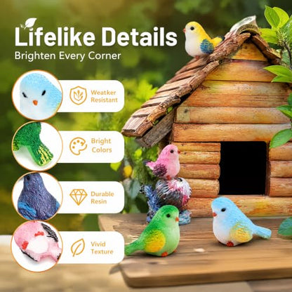 Pumtus 50 Pcs Mini Bird Figurines, 11 Styles Miniature Resin Birds | Realistic Animal Model, Micro Landscape Garden Decoration, Fake Birds for Craft Dollhouse, Cute bird Cake Topper