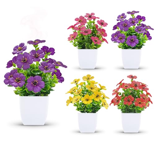Der Rose 4 Pack Fake Plants with Fragrance Discs Flowers for Spring Decor | UV-resistant, light scent, vibrant color, fade-resistant, desk shelf bathroom bedroom office covered outdoor decor - color: White