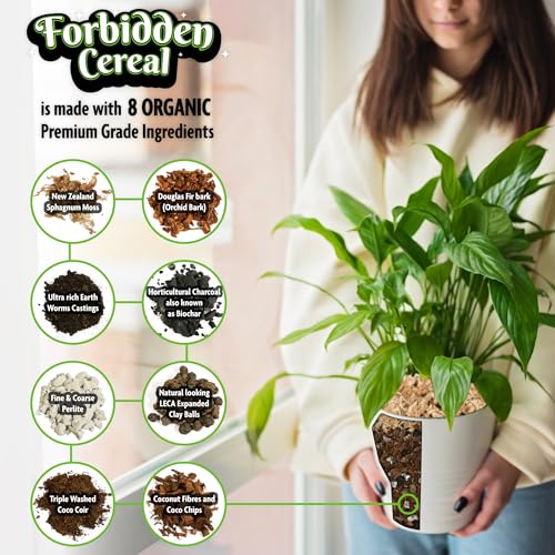 Forbidden Cereal Aroid Potting Mix 6.5QT – Chunky High-Draining Soil for Monsteras, Hoyas, Orchids & Tropical Indoor Houseplants – 8 Organic Ingredients, Peat-Free, Soilless Growing & Repotting Mix