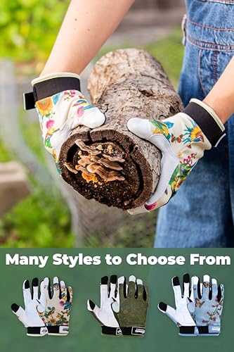 FARMER'S DEFENSE Leather Gloves | Thorn Proof & Puncture Resistant | Durable Grip, Breathable | Gardening, Landscaping, DIY (Garden Flower, Small) - color: Garden Flower, size: Small