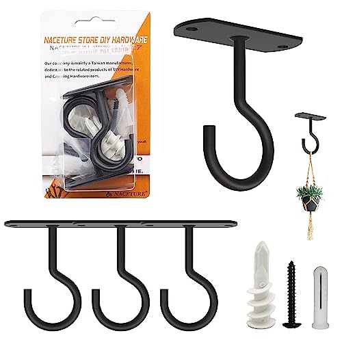 NACETURE Ceiling Hooks for Hanging Plants - Square Wall Mount Plant Hanger Indoor Hanging Hooks Metal Plant Bracket Iron Lanterns Hangers for Wind Chimes, Planters (Square Black 4 Pack) - color: Black, size: 2.5 Inch 4 Pack