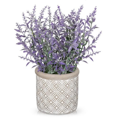 DILATATA Rustic Lavender Flowers Artificial Lavender Decor Fake Lavender Plant in Cement Pot Faux Plants in Pots for Home Bathroom Table Centerpieces Wedding Decor Potted Lavender Flower Purple Decor - size: 14" C.P#1