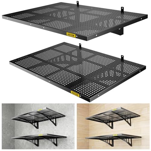 Aecxm 2-Pack 2x3ft Adjustable Garage Wall Shelving 560lbs Load Capacity Heavy Duty Wall Mounted Storage Shelf Metal Floating Shelves for Garage(Black) - color: Black, size: 2pack-2x3ft