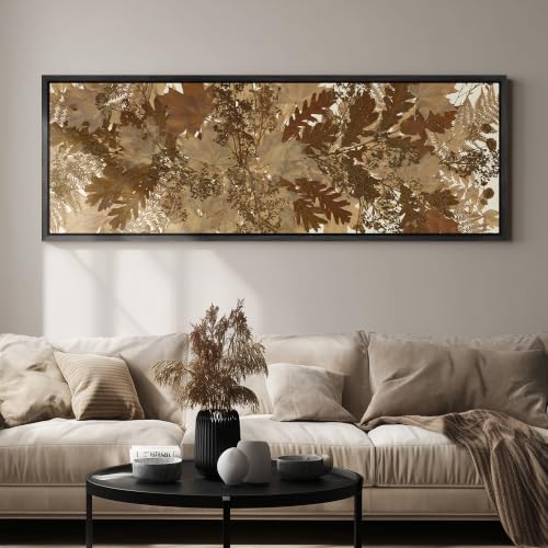 wall26 Large Framed Wall Art Canvas Print - Neutral Pressed Dried Autumn Maple Fern Leaves Botanical for Living Room Bedroom Office - 60"x20" Black - color: AD11-2607-M30, size: 60"L x 20"W, style: Black Frame