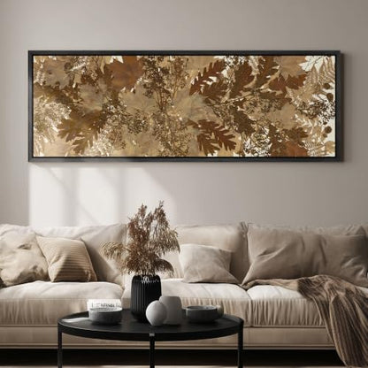 wall26 Large Framed Wall Art Canvas Print - Neutral Pressed Dried Autumn Maple Fern Leaves Botanical for Living Room Bedroom Office - 60"x20" Black - color: AD11-2607-M30, size: 60"L x 20"W, style: Black Frame