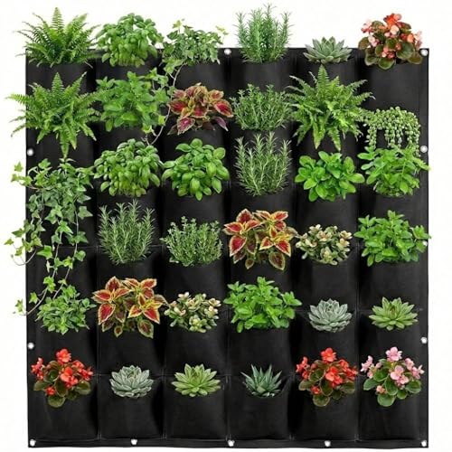 WFIST Vertical Hanging Planter Bag, Breathable Felt Wall Garden Planter with Metal Grommets, Indoor/Outdoor Space-Saving Herb & Flower Growing Pouch (36-Pocket) - style: 36-Pocket