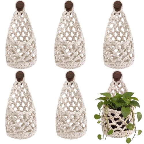 6 Pk Macrame Plant Hanger,5 x 9 Inch,White | Wall Planters for Indoor, Boho Wall Mounted Flower Baskets, Hanging Planter, Plants and Pots Are Not Included - color: White, size: 5 x 9 Inch