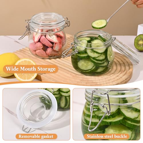 Airtight Glass Jars with Lids,17 oz Glass Storage Containers with Lids Set of 6,Small Mason Jars with Clamp Airtight Lid and Silicone Gasket,Used for Food Storage and Pickling
