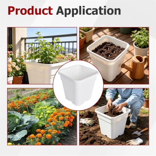 findmall 3 Gallon Square White Nursery Pots Plant Pots Grow Pots Nursery Container for Planting Soil Plants 10 Pcs - color: White, size: 3 Gallon