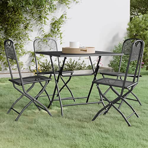 5-Piece Foldable Patio Furniture Set Anthracite Steel Dining Table 31.5x31.5x28.3 in with 4 Chairs Modern Mesh Design for Compact Balcony Garden Backyard - color: Anthracite-c, size: 31.5 x 31.5 x 28.3 in (W x L x H)