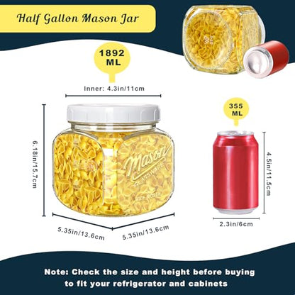 Glass Cookie Jar with Airtight Lid, 2 Pack 64 Oz Canning Jars | Half Gallon Mason Jar Wide Mouth for Food Storage, Flour, Sugar, Pasta, Sourdough - Square Glass Storage Container with Scale - color: 64oz-Square-2 Pack-Screw Lid
