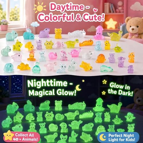 HKLMRO 100PCS Glow in The Dark Mini Resin Animals Mystery Blind Bag, Tiny Figurines for Fairy Garden, Dollhouse Decor, DIY Crafts, Kids Party Favors and Classroom Rewards