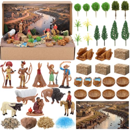 Teyva Daily 48 Pcs Western Cowboy Diorama Kit Habitat Project Box Set - color: Cow