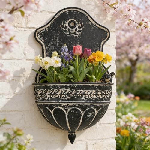 Vintage Rustic Wall Planter Distressed Decor Iron Hanging Plant Basket Shabby Metal Wall Mounted Flower Holder Pot Stand for Indoor Outdoor Home Balcony Patio Farmhouse Garden Decorative Bird Black - color: Bird Black