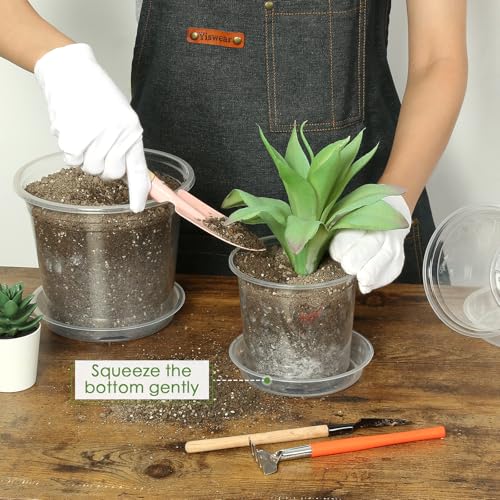 FUIJOL 4/5/6/7 Inch Clear Nursery Pots for Plants with Sacuers 60 Pack, Plastic Flower Pots with Drainage Holes, Variety Pack Seedlings Garden Pot for Indoor Outdoor (4+5+6+7 inch) - size: 4+5+6+7 inch (Pack of 3)