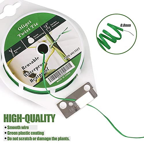 Green Garden Wire, Sturdy Plant Ties for Support with Cutter, 492FT/150m, Indoor, Outdoor, Home and Office Use (Pack of 3) - size: 2.0mm x 0.8mm (Pack of 3)