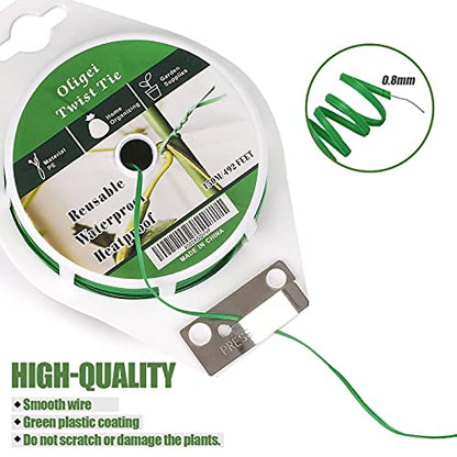 Green Garden Wire, Sturdy Plant Ties for Support with Cutter, 492FT/150m, Indoor, Outdoor, Home and Office Use (Pack of 3) - size: 2.0mm x 0.8mm (Pack of 3)