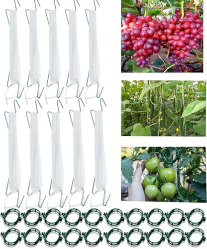 30Pcs Tomato Hooks with String,Plant Support Clips, with 33 Feet Garden Twine - Heavy Duty Plant Trellis for Tomatoes, Cucumbers, Peppers, Vines ，Reusable