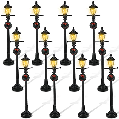 Mudder 12 Pcs 4 Pcs Christmas Miniature Village Lamp Post Light, Adorable - color: Adorable