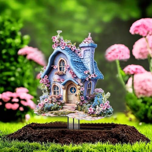 House Garden Stakes Decor Yard Acrylic - 2D Spring Garden Acrylic Sign Decoration, Yard Art, Gift for Nature Lovers, for Indoor & Outdoor Flower Pots, Yard, Mini Gardens & Lawn (5.9”x5.9”) Y26