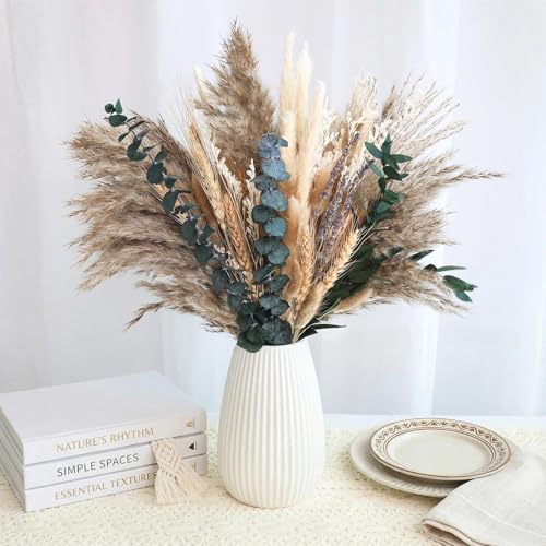 Boho Dried Flowers Set | Dried Pampas, Eucalyptus, Lavender, Bunny, Tails & Reed | 10 Kind Natural Dried Flowers | DIY Crafts Boho Home Decor for Living Room, Wedding Centerpieces & Table Arrangement