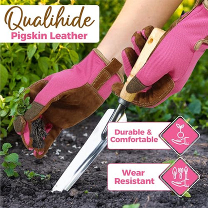 HANDLANDY Gardening Gloves for Women, Leather Garden Glove, Gardener Gift - color: Hot Pink, size: Small (Pack of 1)