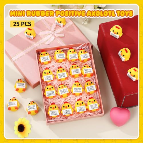 Gejoy 25 Pcs Mini Rubber Chicken Toys Positive Mini Chickens Figures | Tiny Figurines to Hide, Chicken Gifts with Motivational Quote, Birthday Encouragement Gifts for Coworker Desk Decor - style: Chicken