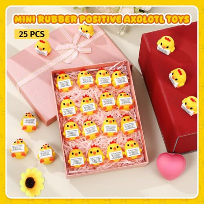 Gejoy 25 Pcs Mini Rubber Chicken Toys Positive Mini Chickens Figures | Tiny Figurines to Hide, Chicken Gifts with Motivational Quote, Birthday Encouragement Gifts for Coworker Desk Decor - style: Chicken