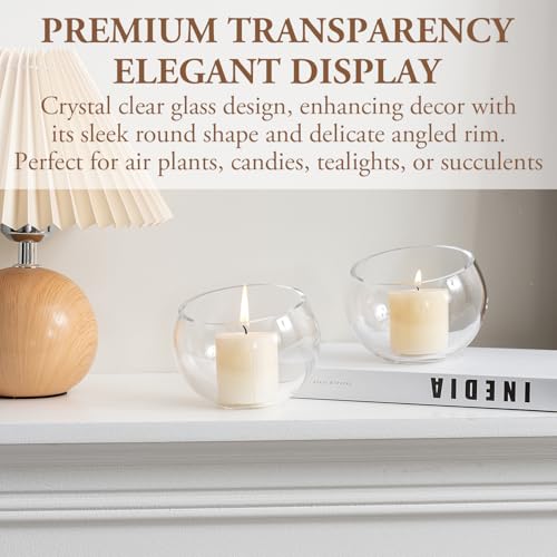 MyGift Premium Hotel Series 5 Inch Round Clear Glass Air Plant Terrariums, Mini Candy Bowl Jars, Tealight Candle Holders, Succulent Cactus Vases, Set of 4 (Pack of 3) - size: Set of 4 (Round) (Pack of 3)