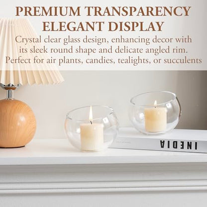 MyGift Premium Hotel Series 5 Inch Round Clear Glass Air Plant Terrariums, Mini Candy Bowl Jars, Tealight Candle Holders, Succulent Cactus Vases, Set of 4 (Pack of 3) - size: Set of 4 (Round) (Pack of 3)