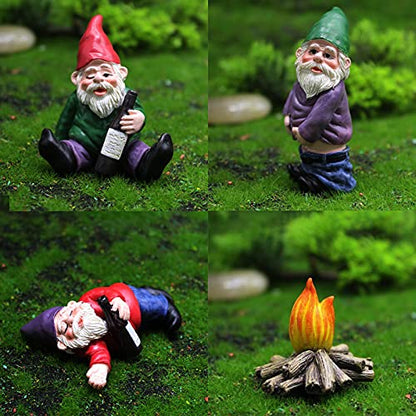 Tirifer 4Pcs Miniature Garden Gnome Set, Wizard Gnome 3D Dwarves Fairy Garden Gnome Statue Kit, Mini Outdoor Sculpture Garden Figurine Decoration for Lawn Yard Balcony Porch Patio