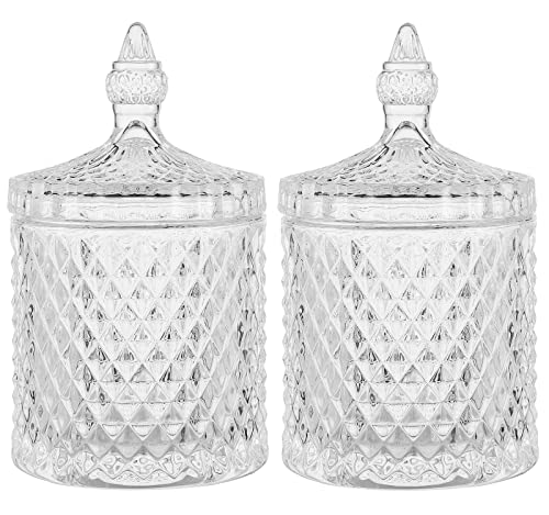rejomiik Qtip Holder Glass Apothecary Jars with Lid Bathroom Accessories Vanity Organizers and Makeup Storage for Cotton Swabs, Makeup Sponges, Candy, Jewelry, 2 Pack Large Clear - color: Clear, size: 23 oz (2 pack)