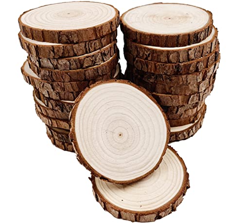 Unfinished Natural with Tree Bark Wood Slices 30 Pcs 2.4"-2.8" inch Disc Coasters Wood Coaster Pieces Craft Wood kit Circles Crafts Christmas Ornaments DIY Crafts with Bark for Crafts Rustic Wedding - size: 30 Pcs 2.4-2.8 inch