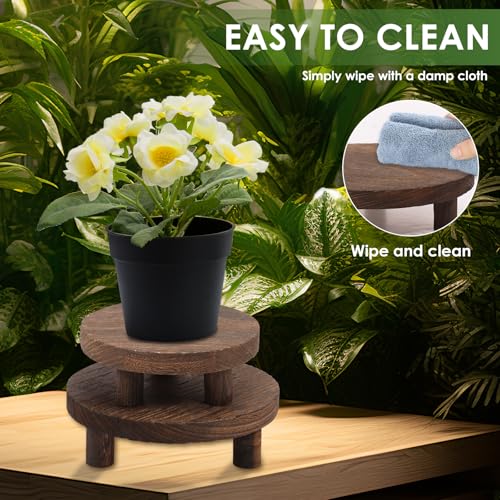 4 Pcs Small Wooden Risers Plants Stand, 5" 6" 7" 8" Pedestal Plant Display Risers Stool for Decor, 4 Tiered Round Flower Pot Pedestal Holder for Desktop Counter Room Indoor Outdoor