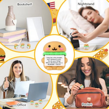 Gejoy 25 Pcs Mini Rubber Burger Toys Positive Mini Burgers Figures | Tiny Figurines to Hide, Burger Gifts with Motivational Quote, Birthday Encouragement Gifts for Coworker Desk Decor - style: Burger